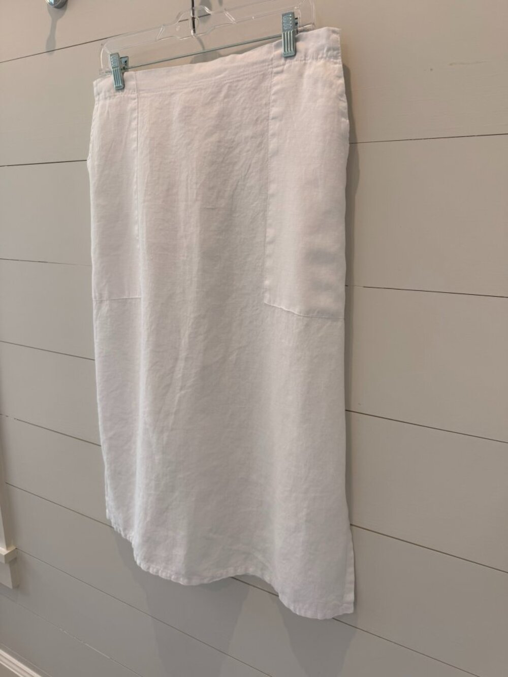 BECASA White 100% Linen Cargo Midi Skirt | Made in USA | Size Large - Picture 2 of 4